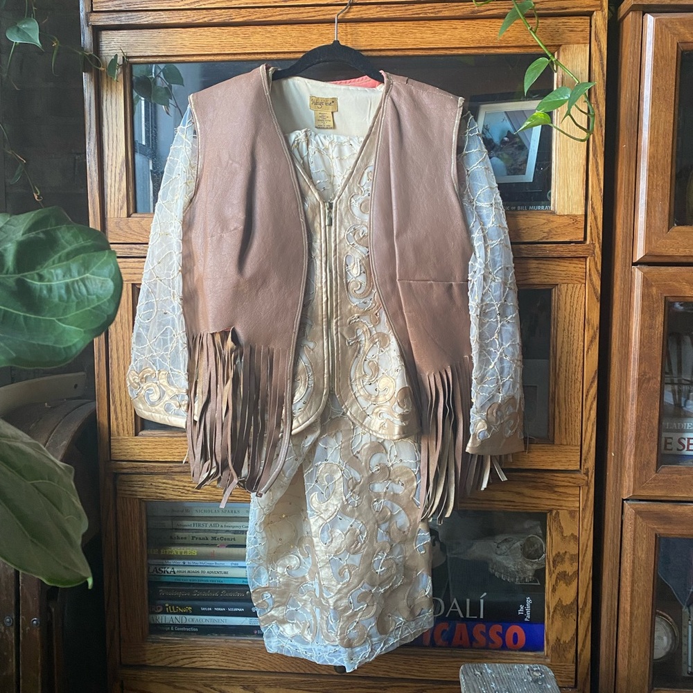 Vintage Western 3 piece sequin tan fringe wear